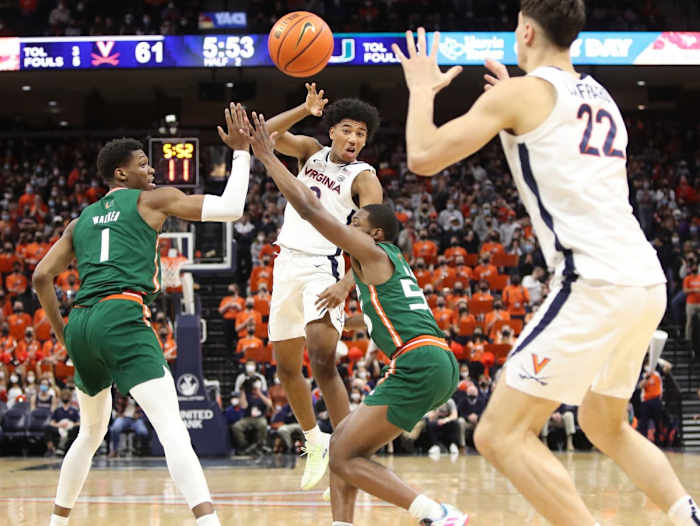 Reece Beekman, Francisco Caffaro, Virginia Cavaliers men's basketball vs. Miami Hurricanes